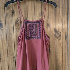 Chloe & Katie Red Tank Top with Blue Embroidery